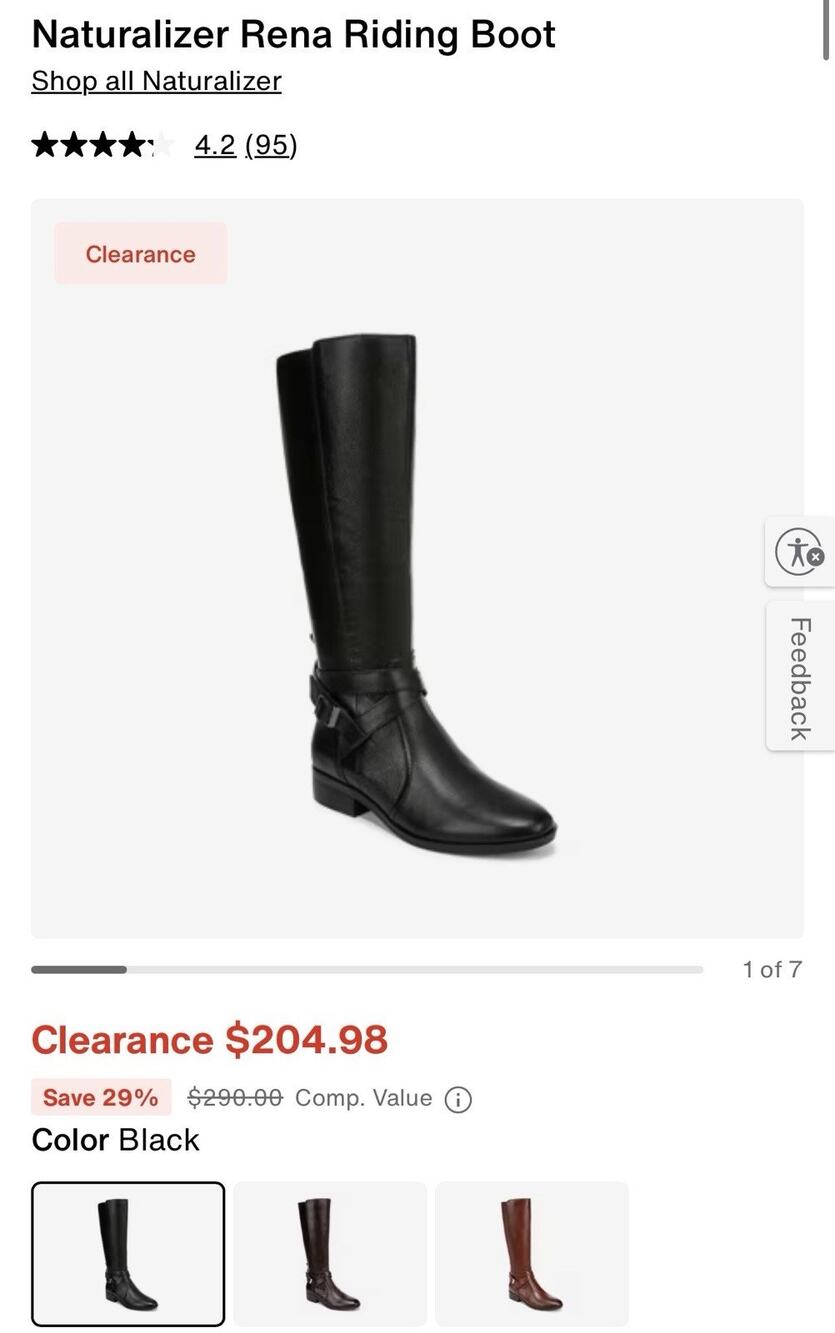 Naturalizer Womens Rena Knee High Boot 9M Wide Calf Black Leather NWOB